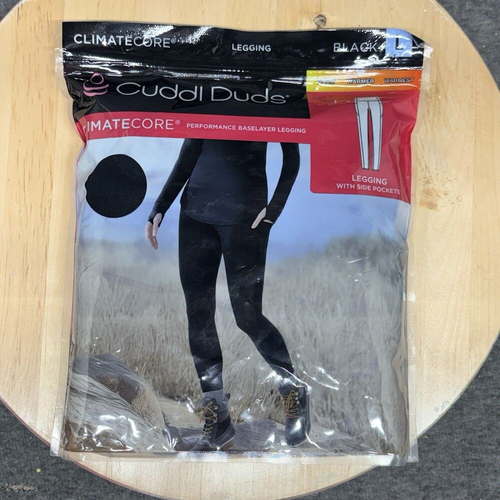 Legging Black Climate Core Baselayer Side Pocket Women's L By Cuddl Duds